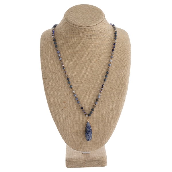 Wholesale long beaded necklace natural stone oval pendant pendant