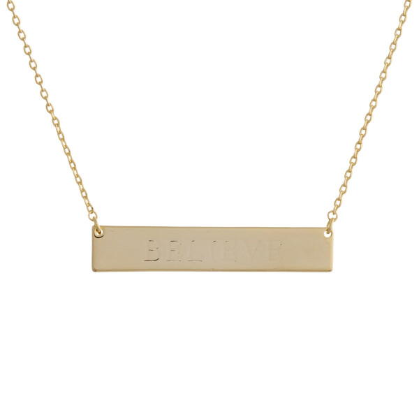 Wholesale gold dipped necklace bar pendant engraved message Believe Approximate