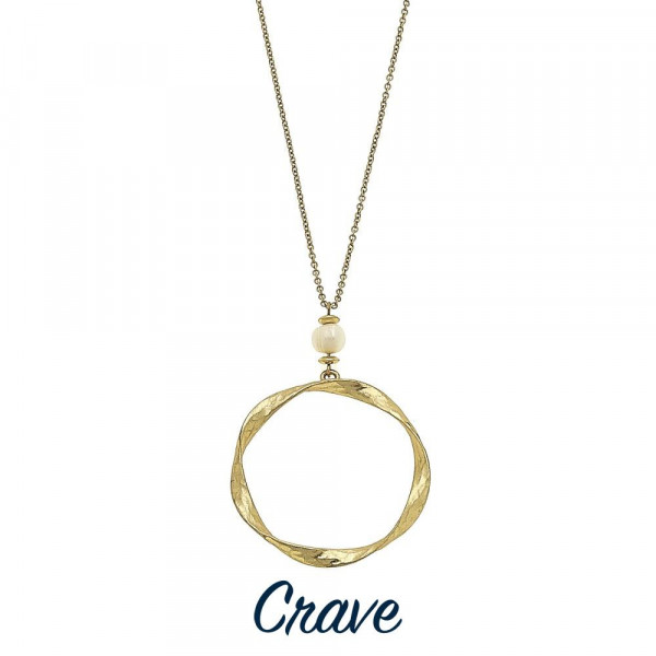Wholesale long hammered circle pendant necklaces faux pearl detail Chain long Pe