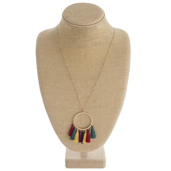 Wholesale long dainty chain necklace circular pendant thread fan tassel details