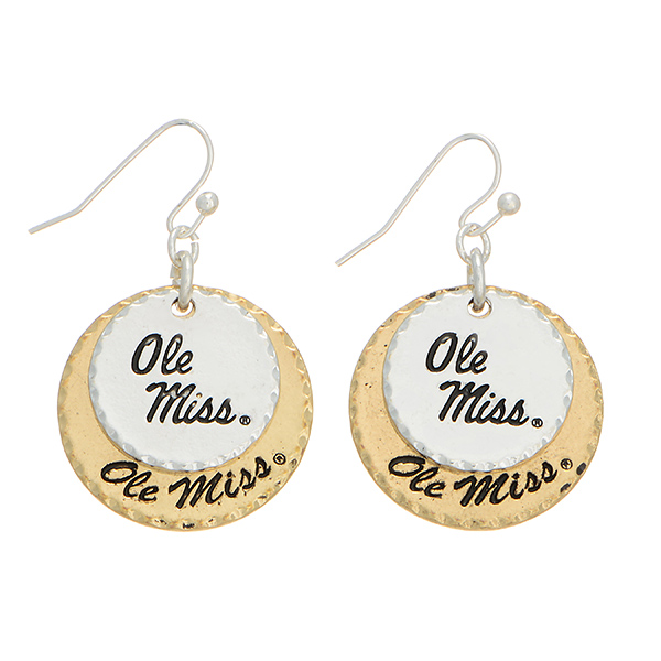 Wholesale mixed metal officially licensed collegiate earrings two disk stamped O
