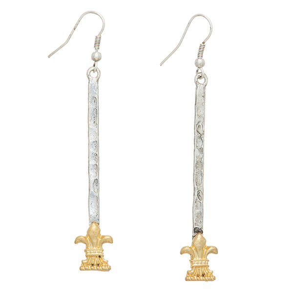 Wholesale burnished silver fishhook earrings hammered stick burnished gold fleur