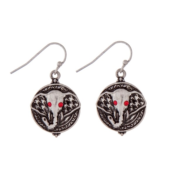 Wholesale silver fishhook earrings elephants head red rhinestones
