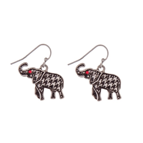 Wholesale silver fishhook earrings houndstooth elephant red rhinestones