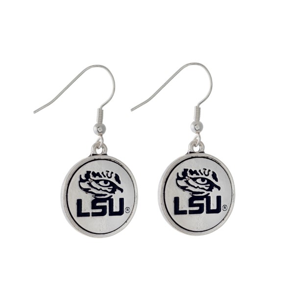 Wholesale officially licensed LSU silver fishhook earrings circle logo