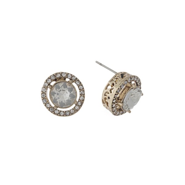 Wholesale gold stud earrings clear rhinestones clear center rhinestone
