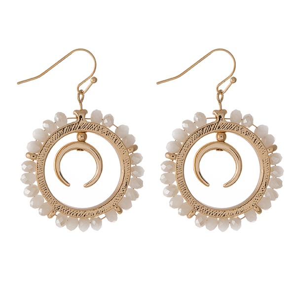 Wholesale gold ivory beaded fishhook earrings small crescent accent