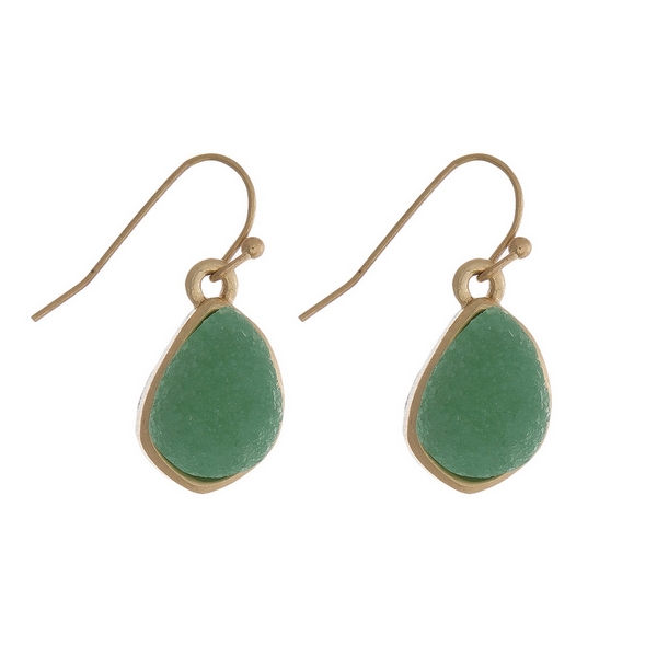 Wholesale dainty gold fishhook earrings mint green faux druzy stone