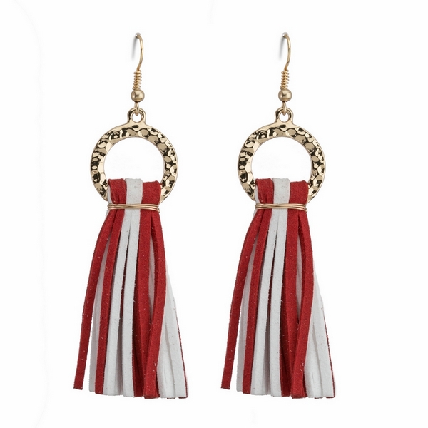 Wholesale gold fishhook earrings two faux suede tassels gameday
