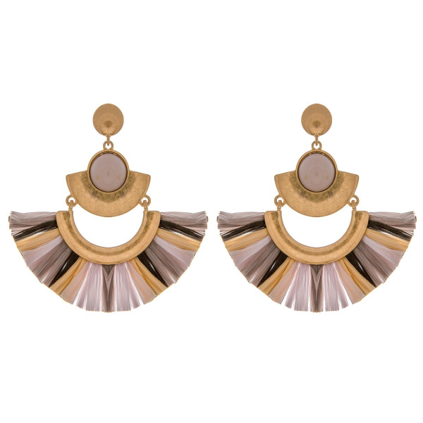 Wholesale metal drop earrings raffia tassel details enamel inspired stone accent