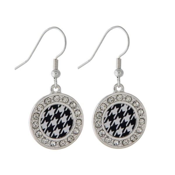 Wholesale simple inch round silver toned earrings houndstooth print center cryst