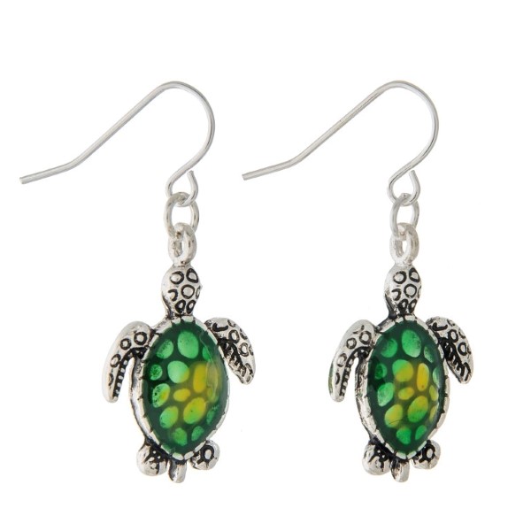 Wholesale silver fishhook earrings small turtle green ombre shell