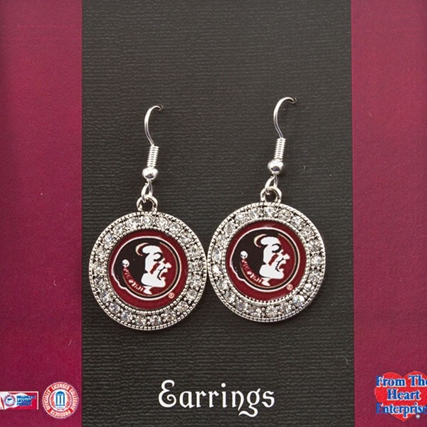 Wholesale officially licensed silver toned Florida State earrings crystal rhines