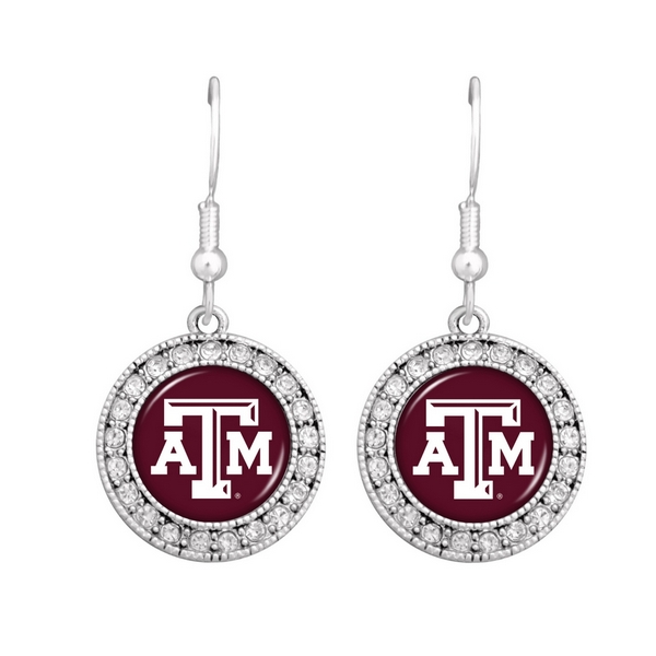 Wholesale officially licensed silver toned Texas M earrings crystal rhinestones