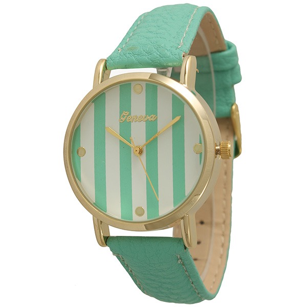 Wholesale bright turquoise faux leather band watch gold rimmed turquoise white
