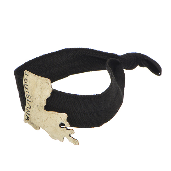 Wholesale black stretch bracelet hammered metal varnished silver Louisiana state