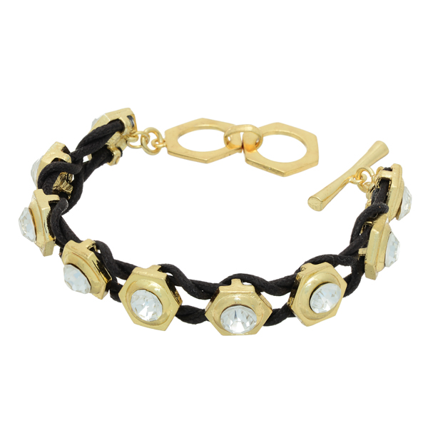Wholesale black cord bracelet gold castings rhinestone accents