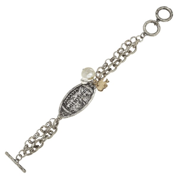 Wholesale burnished silver toggle bracelet football stamped MISSISSIPPI gold hel