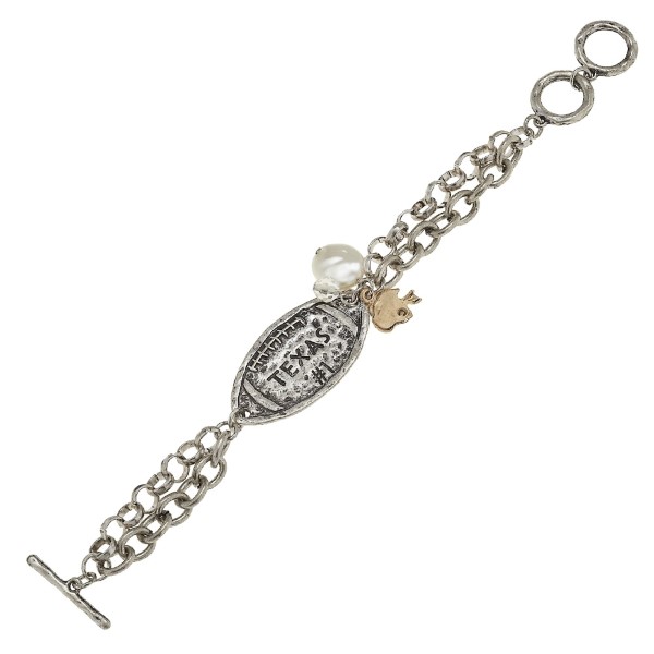 Wholesale burnished silver toggle bracelet football stamped TEXAS gold helmet ch