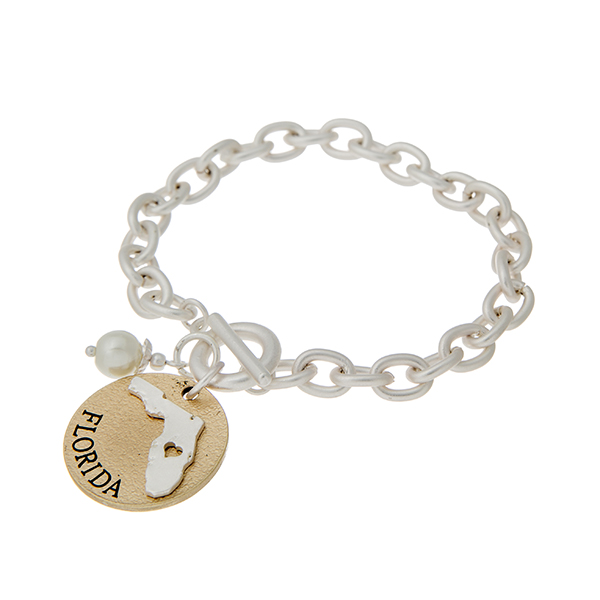 Wholesale matte two toggle state bracelet FLORIDA charm faux pearl accent