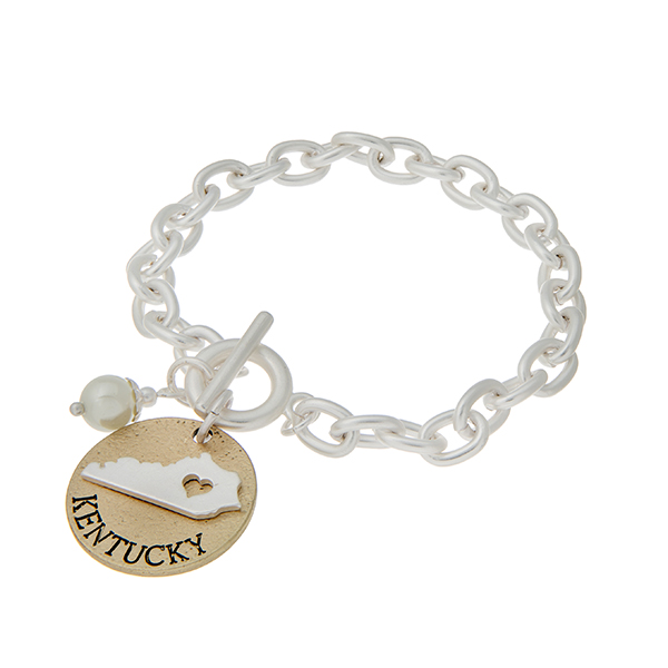 Wholesale matte two toggle state bracelet KENTUCKY charm faux pearl accent