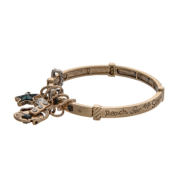 Wholesale gold stretch bangle bracelet stamped Reach Star displaying star charm