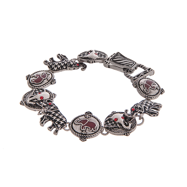 Wholesale worn silver bracelet houndstooth elephants red rhinestones
