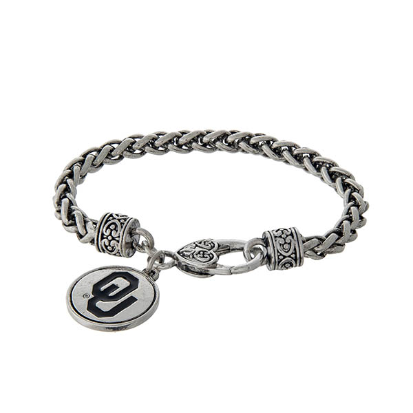 Wholesale officially licensed University Oklahoma silver braided bracelet lobste