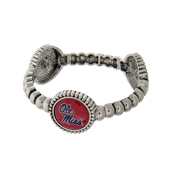Wholesale officially licensed silver Ole Miss stretch bracelet three stations ex