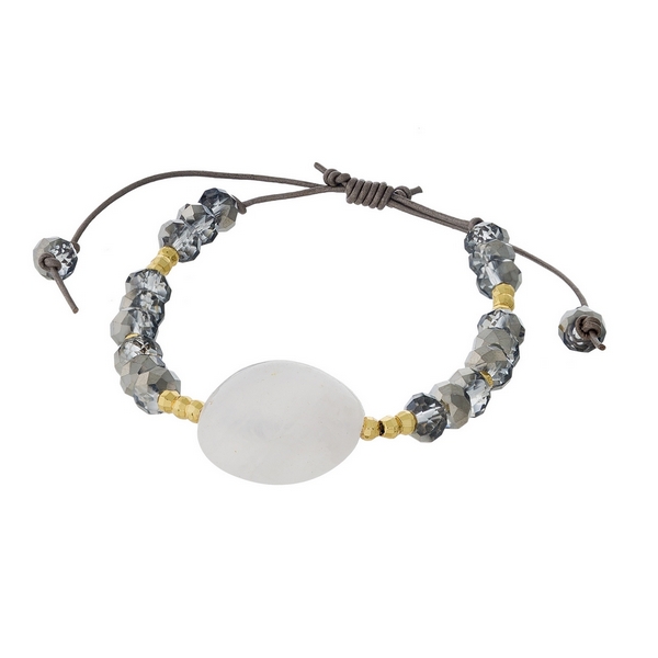 Wholesale hematite gold beaded pull tie bracelet natural stone Handmade USA