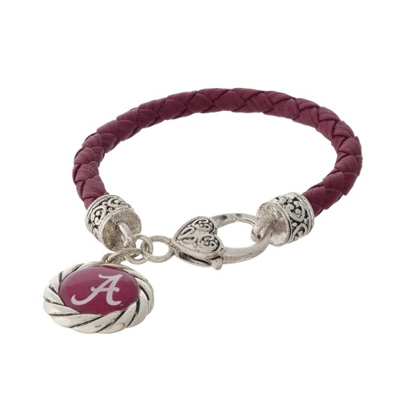 Wholesale officially licensed University Alabama faux leather bracelet silver cl