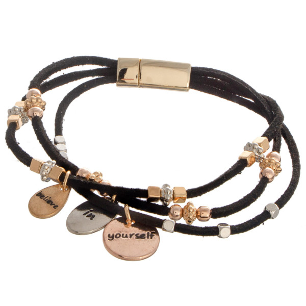 Wholesale faux leather bracelet beaded detail charms read Believe Yourself