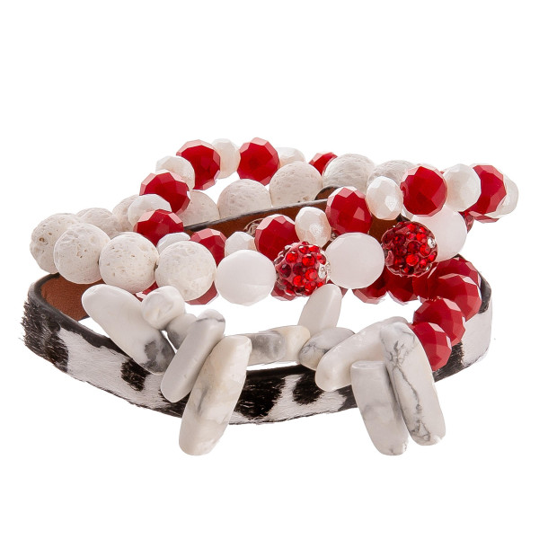 Wholesale gorgeous natural stone bead bracelet leather animal print snap bracele