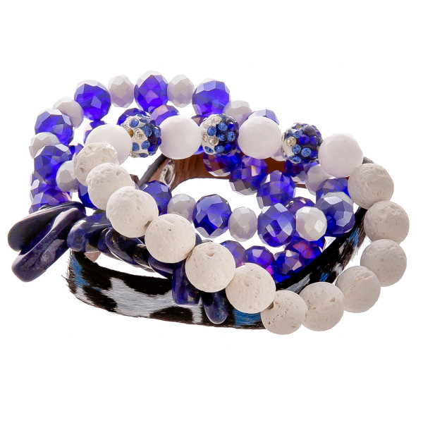 Wholesale gorgeous natural stone bead bracelet leather animal print snap bracele