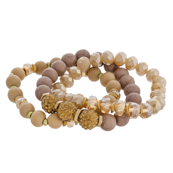 Wholesale natural stone wood beaded rhinestone stretch bracelet set diameter uns