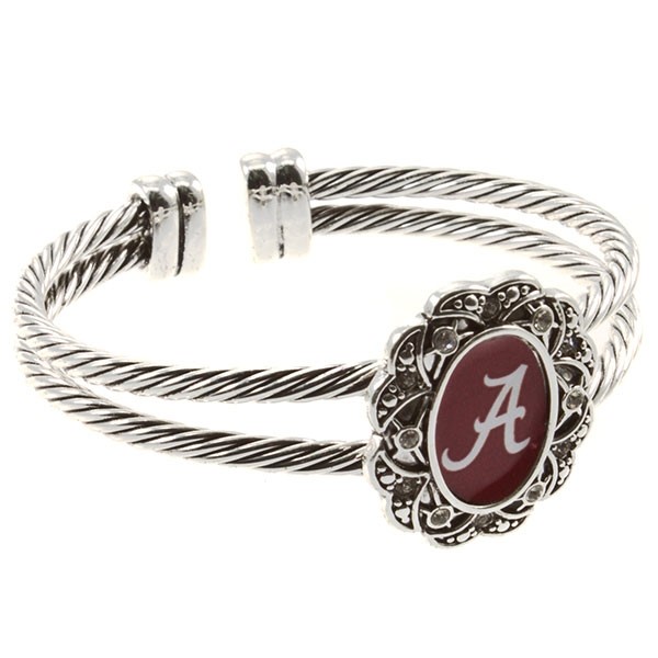 Wholesale officially licensed Alabama inspired silver double wired cuff bracelet