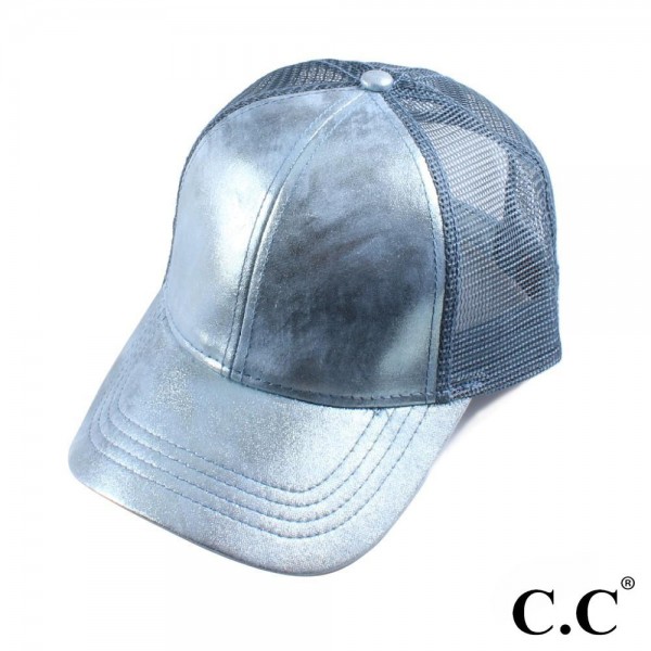 Wholesale c C Brand BA shimmering metallic faux leather baseball cap mesh back A