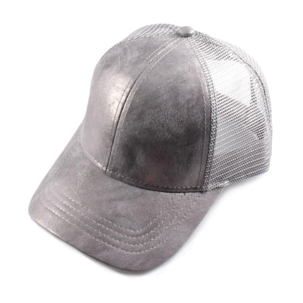 Wholesale c C Brand BA shimmering metallic faux leather baseball cap mesh back A