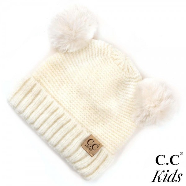 Wholesale c C KIDS Solid color beanie kids faux fur double pom Acrylic Nylon One