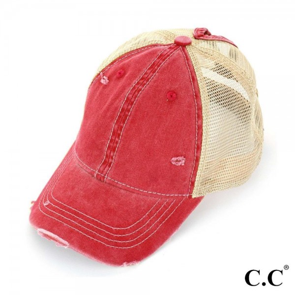 Wholesale c C BT Vintage distressed ponytail cap mesh back Cotton Polyester Adju