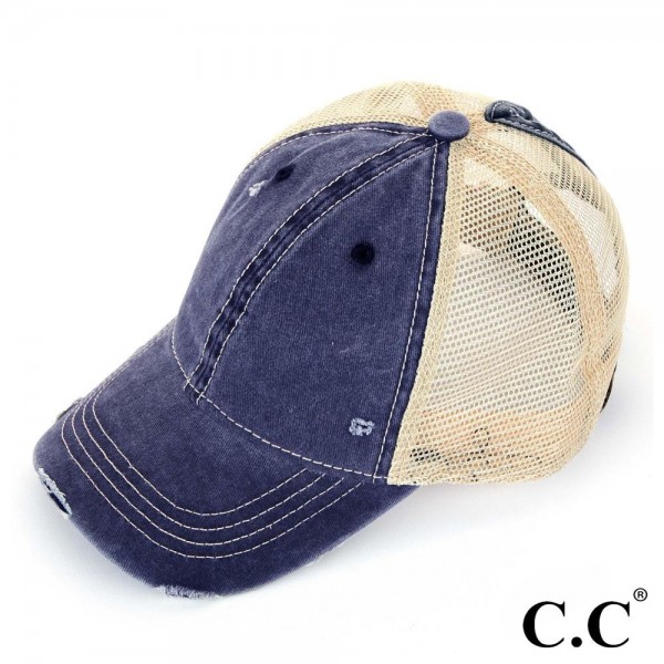 Wholesale c C BT Vintage distressed ponytail cap mesh back Cotton Polyester Adju