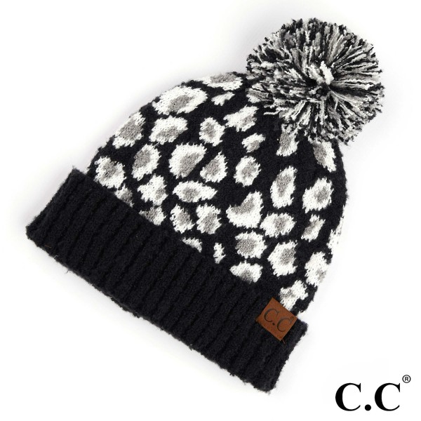 Wholesale c C HAT Leopard jacquard knit pom beanie Polyester One fits most Match