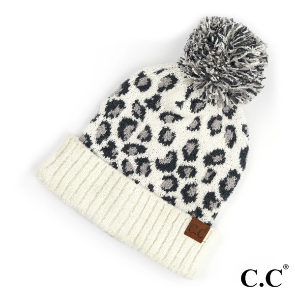Wholesale c C HAT Leopard jacquard knit pom beanie Polyester One fits most Match