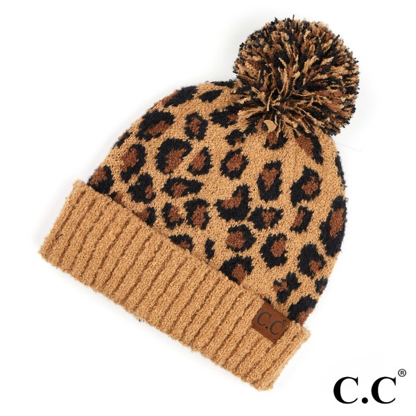 Wholesale c C HAT Leopard jacquard knit pom beanie Polyester One fits most Match