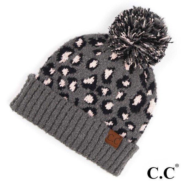 Wholesale c C HAT Leopard jacquard knit pom beanie Polyester One fits most Match