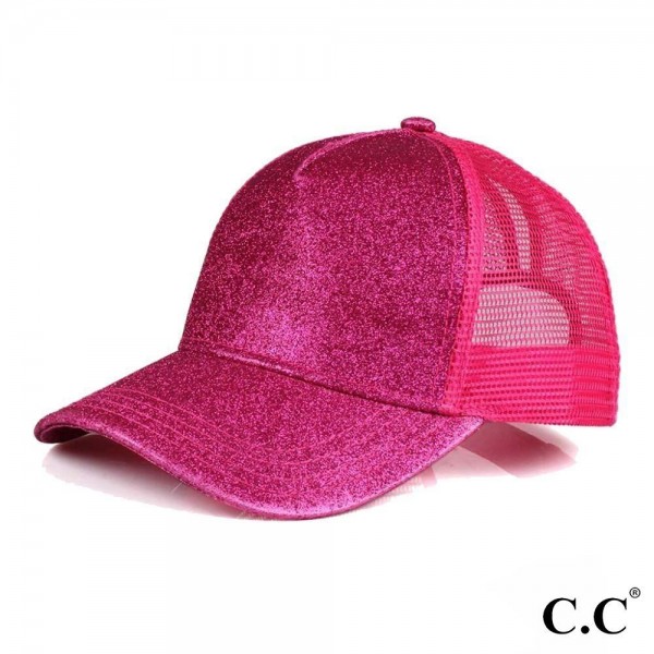 Wholesale c C BT Glitter trucker ponytail cap mesh back Polyester Adjustable vel