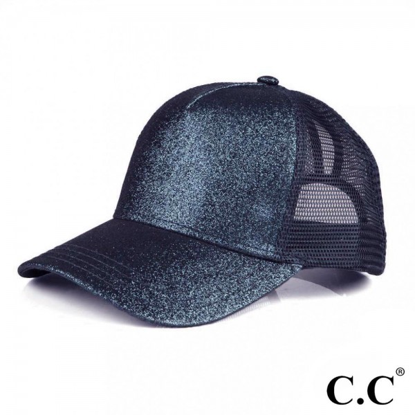 Wholesale c C BT Glitter trucker ponytail cap mesh back Polyester Adjustable vel