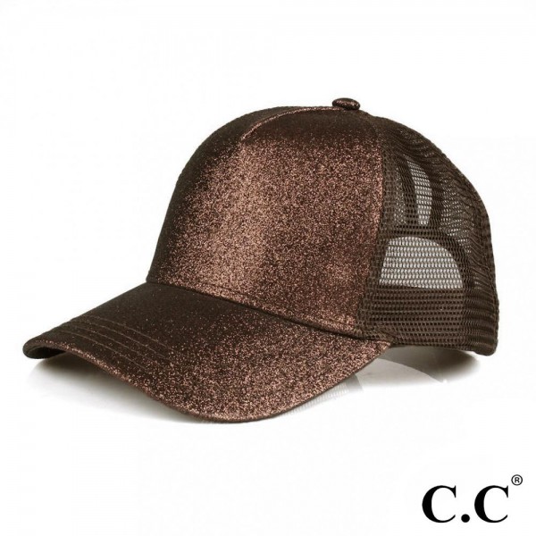 Wholesale c C BT Glitter trucker ponytail cap mesh back Polyester Adjustable vel