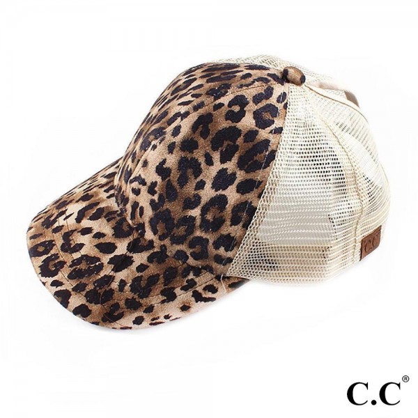Wholesale c C BT Faux suede leopard print pony cap Polyester Adjustable velcro c