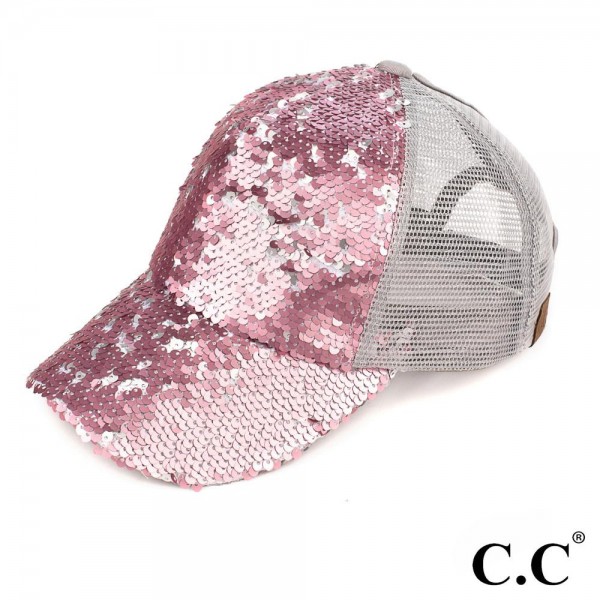Wholesale c C Brand Pony Cap BT Reversible sequin ponytail baseball cap mesh bac